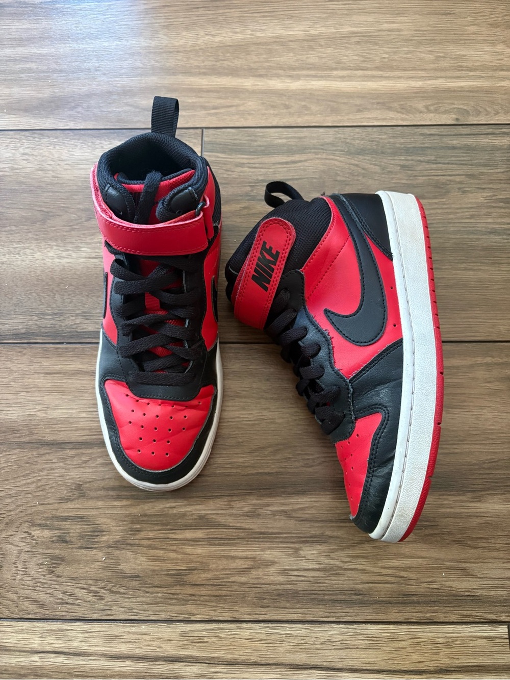 Nike Kids Red and Black High-Top Sneakers with Strap